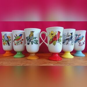 1970s Fred Roberts Co. Songbird Pedestal Mugs